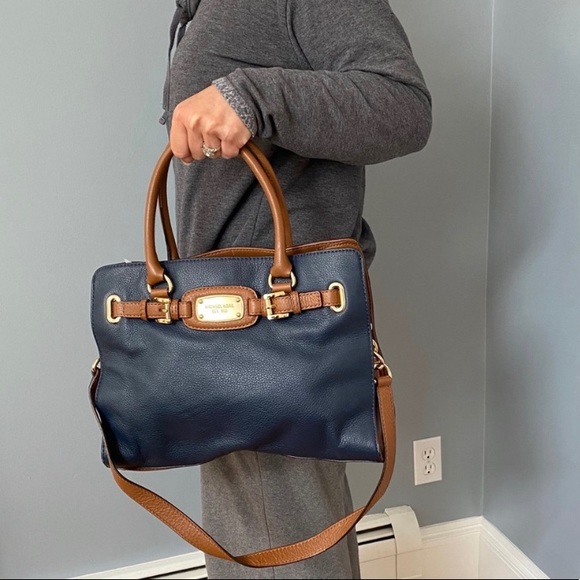 Michael Kors Handbags - Michael Kors Leather Blue/Brown Hamilton Tote Bag
